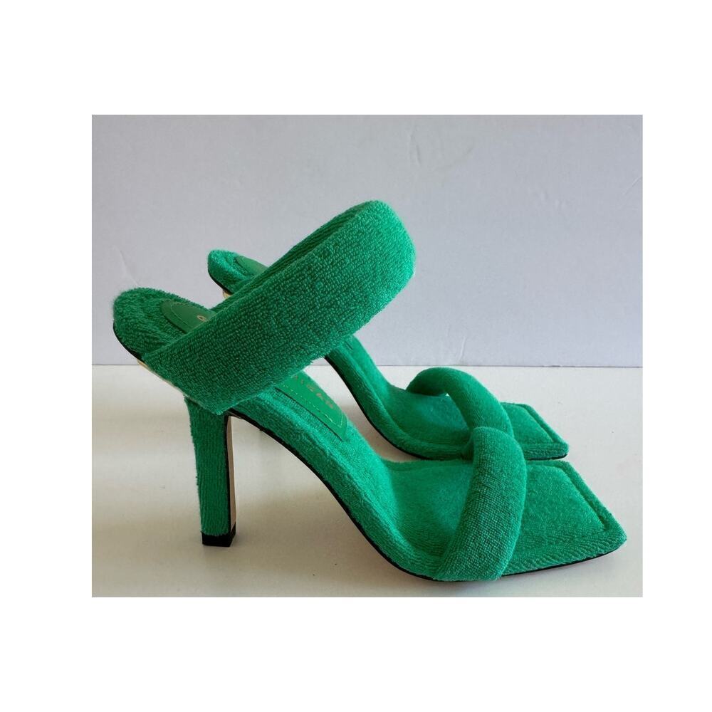 Good American Shoes Two Strap Heels Sandals Square Toe Terry Cloth Kelly Green 5 - Picture 3 of 6